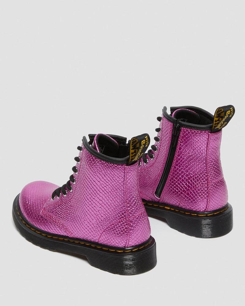 Pink Kids' Dr Martens Junior 1460 Reptile Emboss Lace Up Boots | CA 688QMA